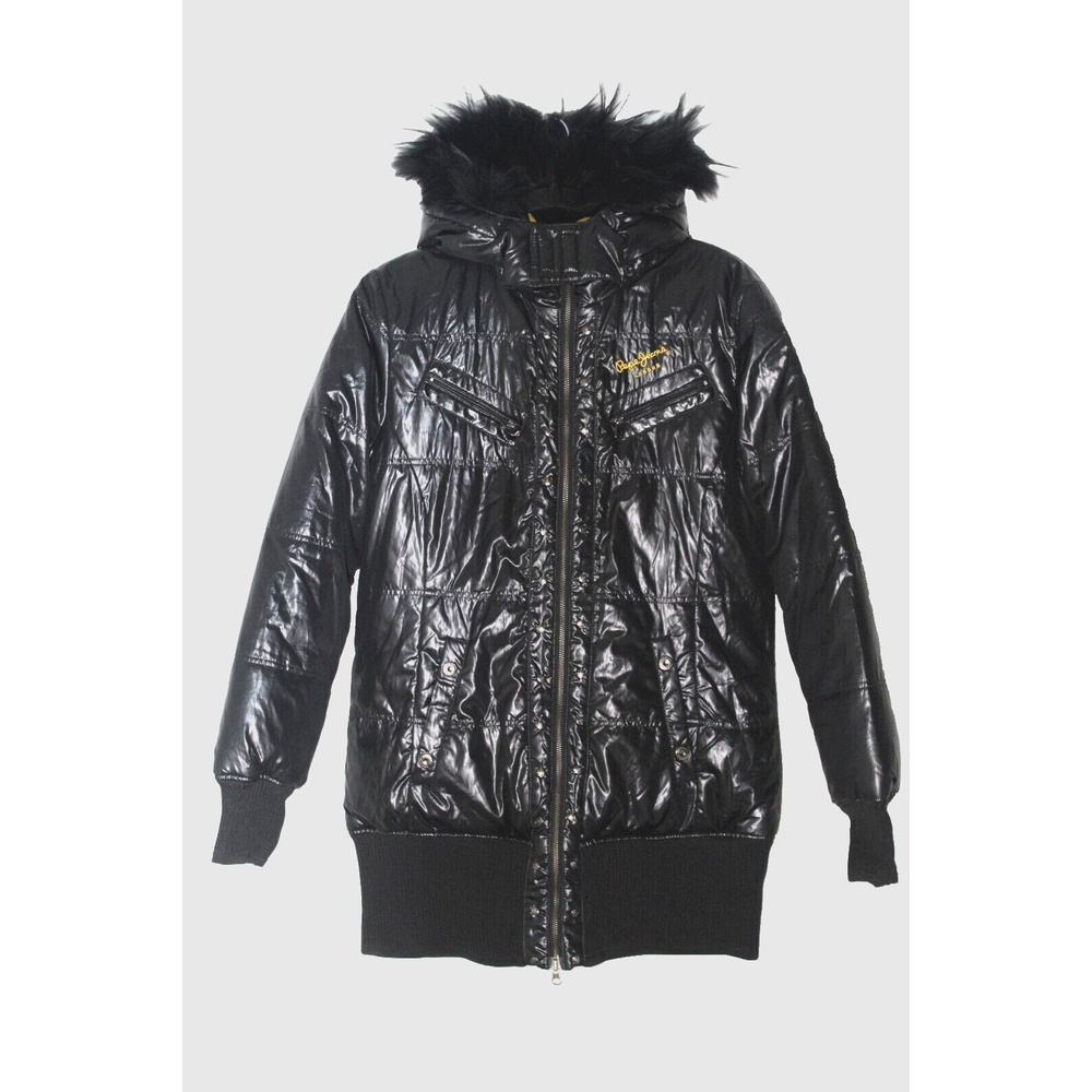 Pepe Jeans London Puffer Coat Large Down Coyote Fur Hood Y2K Streetwear Winter